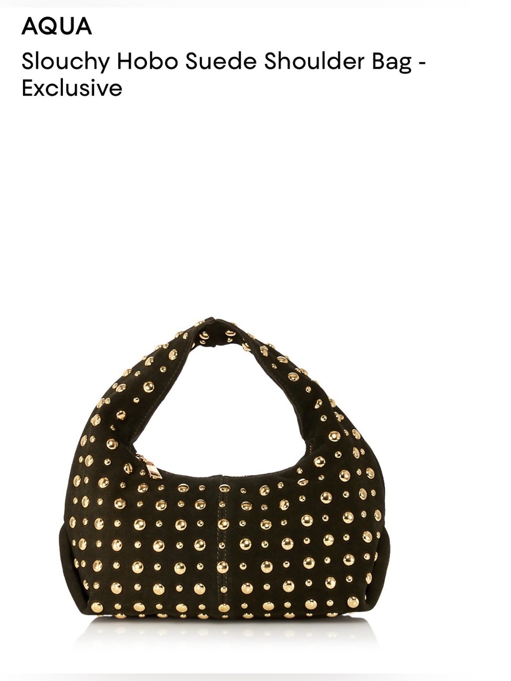 AQUA Slouchy Hobo Suede Shoulder Bag. Olive/Gold.